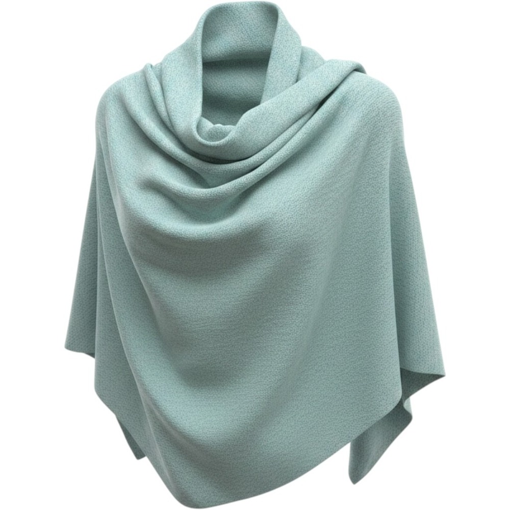 Eileen Fisher 100% Wool Asymmetrical Cowl Neck Poncho Sweater Sage Green O/S